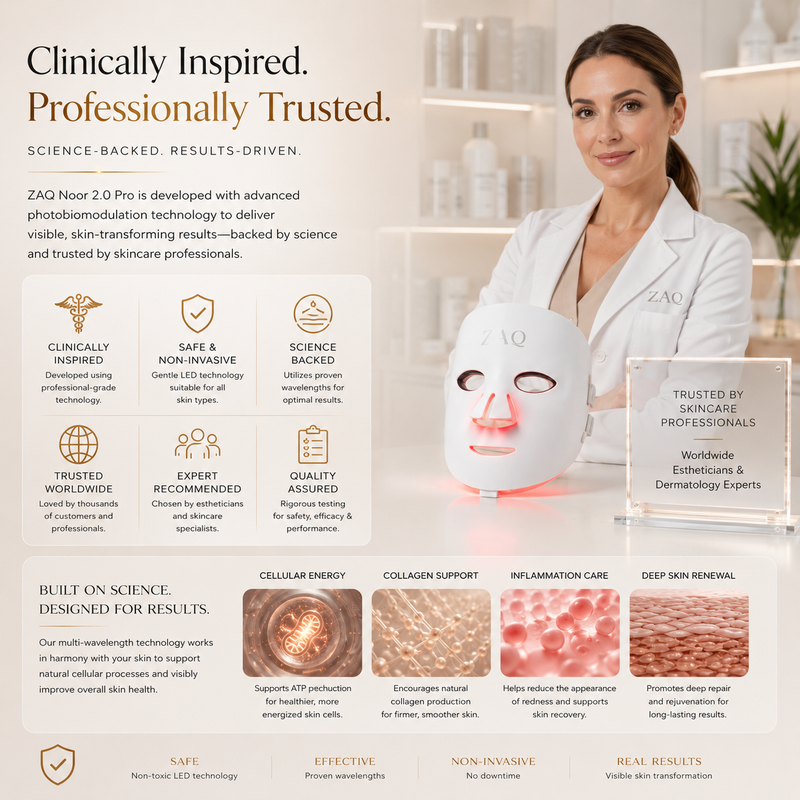 ZAQ Skin & Body Noor 2.0 Pro Light Face Mask: 1072nm Deep Infrared, Red & Blue Light (2026) Lavender