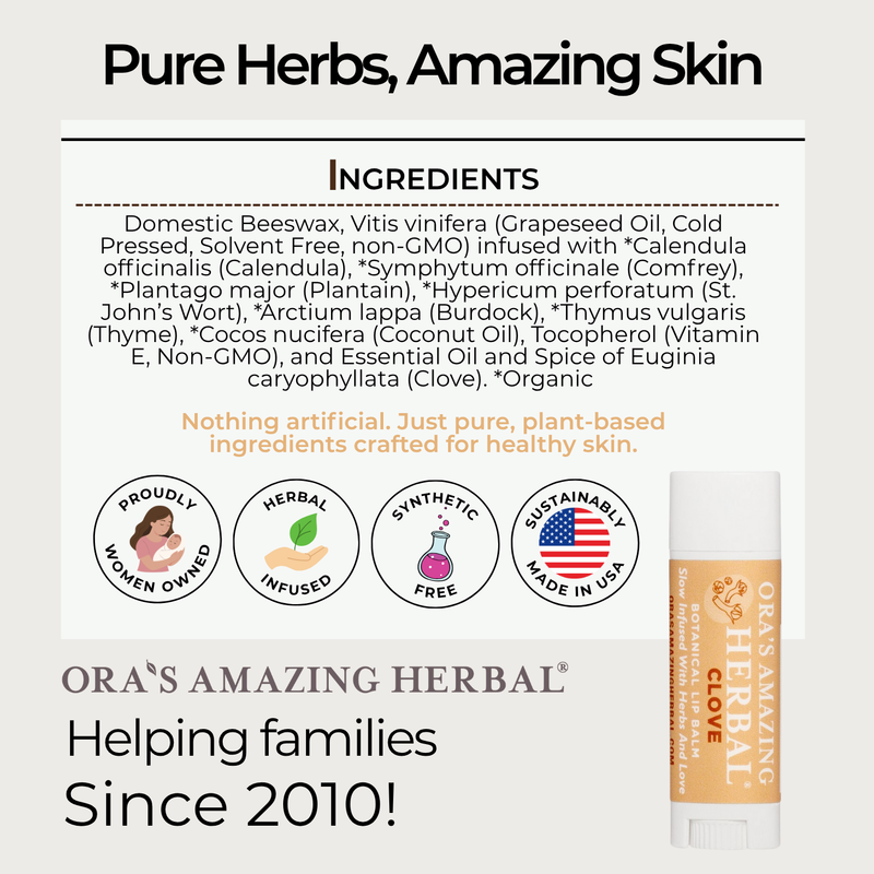 Ora's Amazing Herbal Natural Lip Balm, Herbal Infused, Clove