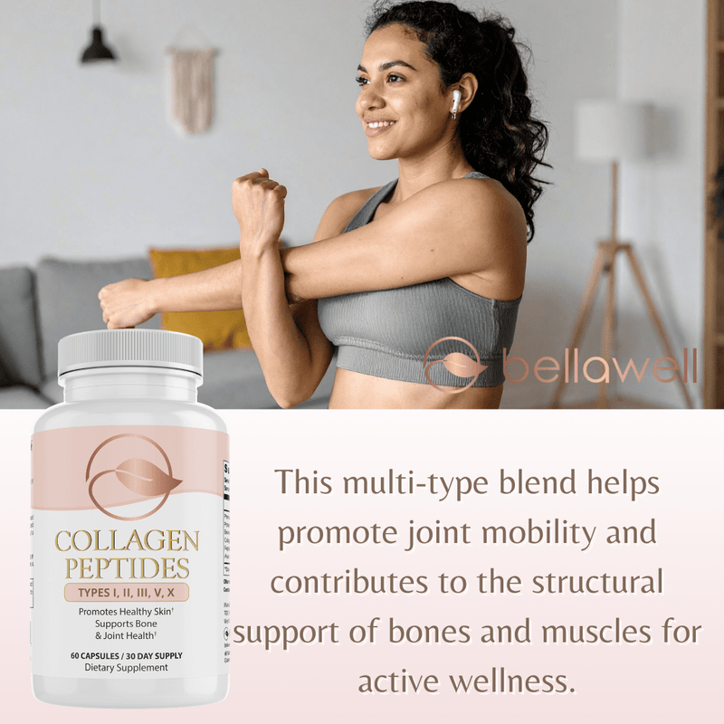 Bellawell Health Collagen Peptides Types I, II, III, V, X by Bellawell Capsules Misty Rose