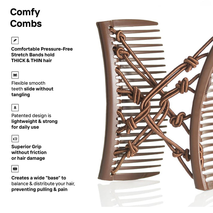 Comfy Comb - PRETZEL & Celtic Stretchy Double Comb MEDIUM SIZE for Fine Thin Hair