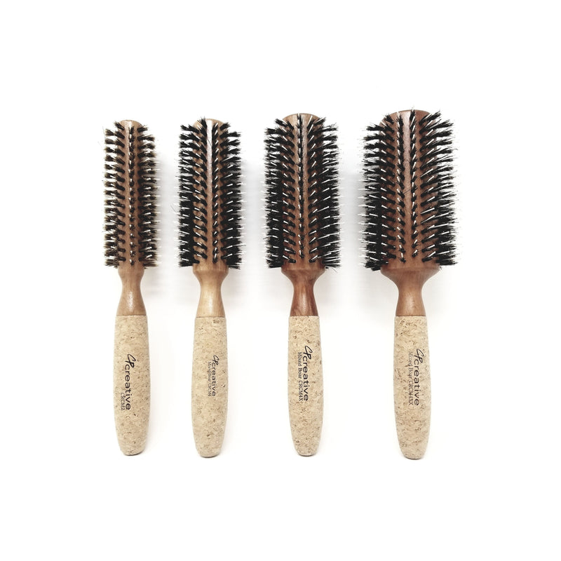 Creative Pro Hair Tools Eco-Friendly Birchwood and Cork Mixed Boar Bristle Round Hair Brush Hair Brush