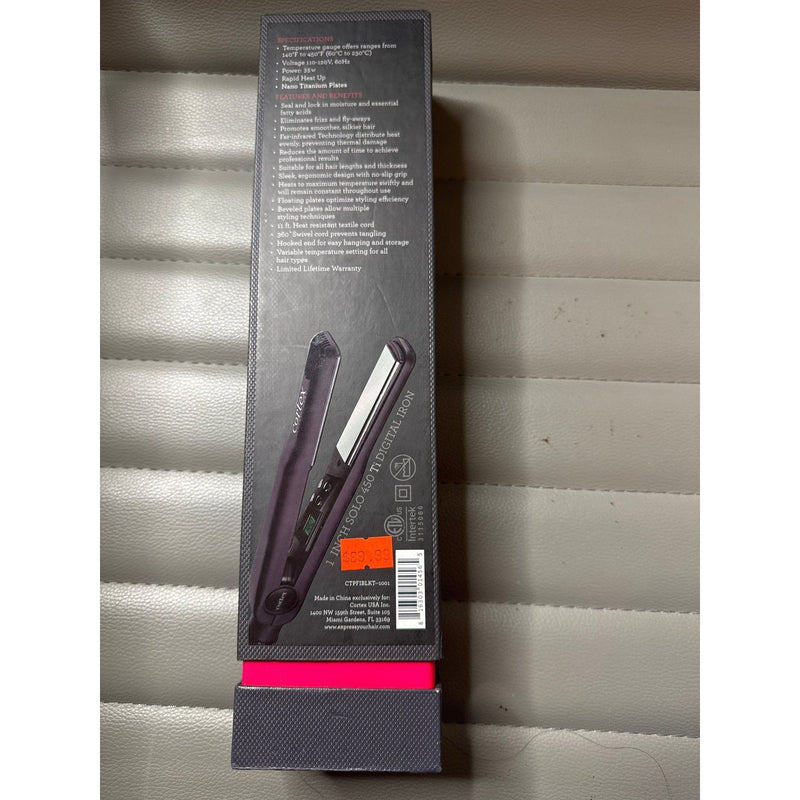 VIP Extensions Cortex Solo Digital Analog Titanium Flat Iron, Black, 1 Inch Hair Tools