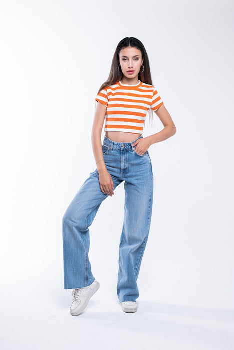 Ribbed Striped Crop T-Shirt