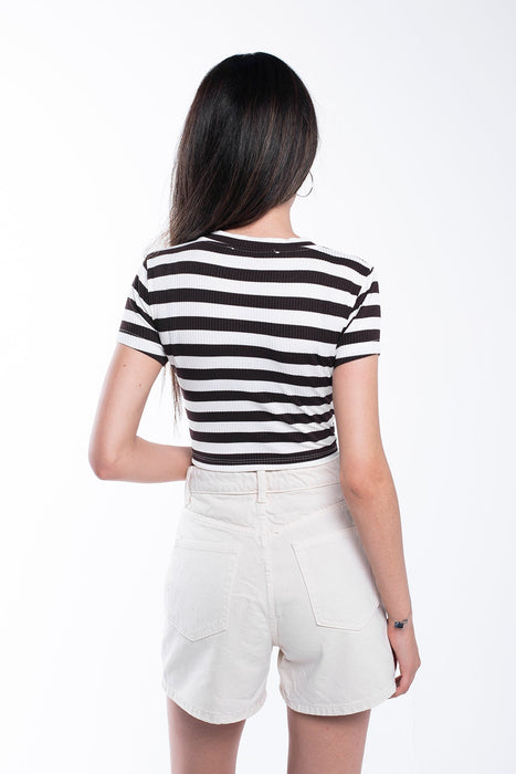 Ribbed Striped Crop T-Shirt