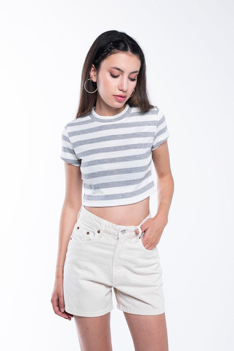 Ribbed Striped Crop T-Shirt