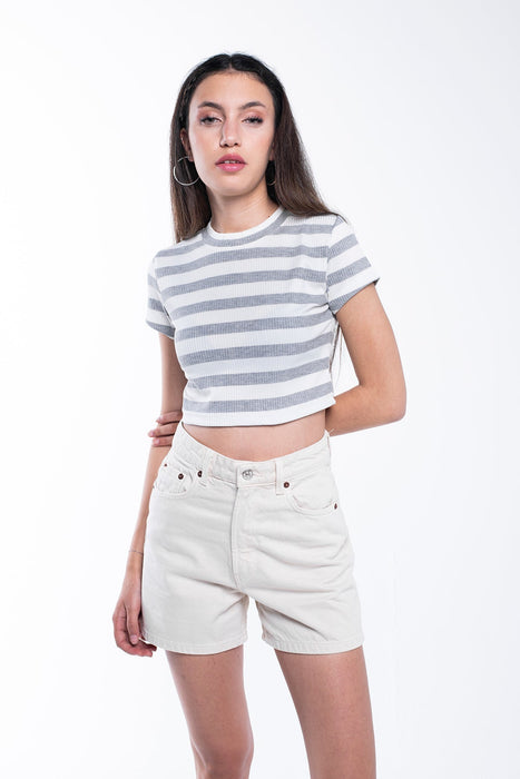 Ribbed Striped Crop T-Shirt