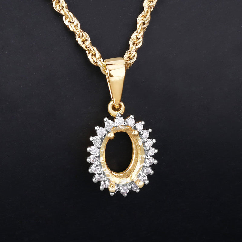 Bids.com 0.13 Carat Genuine White Diamond 14K Yellow Gold Semi Mount Pendant - holds 8x6mm Oval Gemstone Pendants