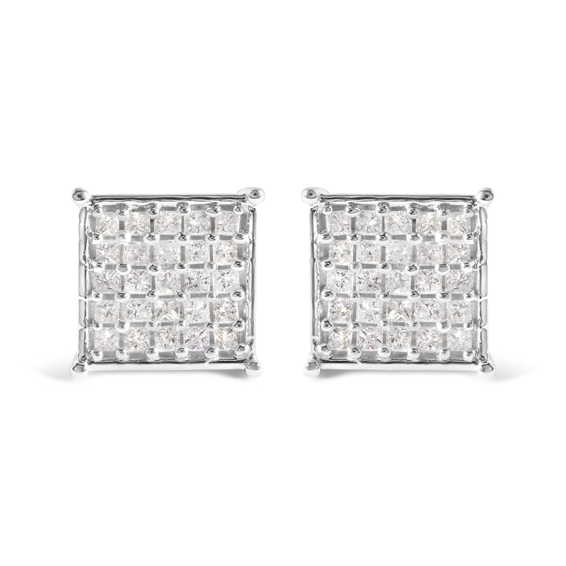 Bids.com 10K White Gold 3/4 Cttw Princess Diamond Composite Stud Earrings (I-J Color, I1-I2 Clarity) Earrings