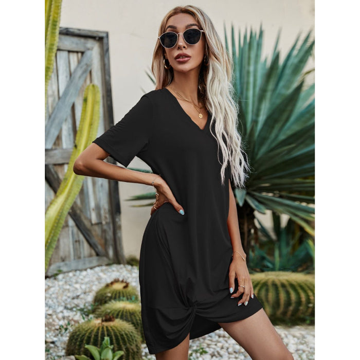 V-Neck Short Sleeve Mini Dress