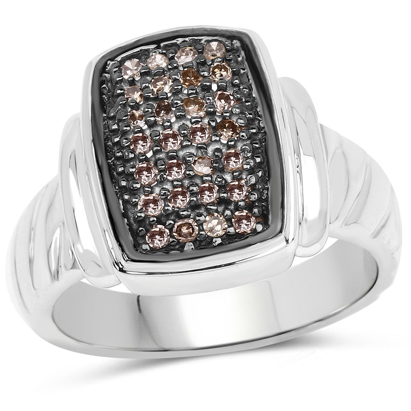 Bids.com 0.22 Carat Genuine Champagne Diamond .925 Sterling Silver Ring Rings