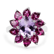 Bids.com 5.65 Carat Genuine Amethyst and Rhodolite .925 Sterling Silver Ring Rings
