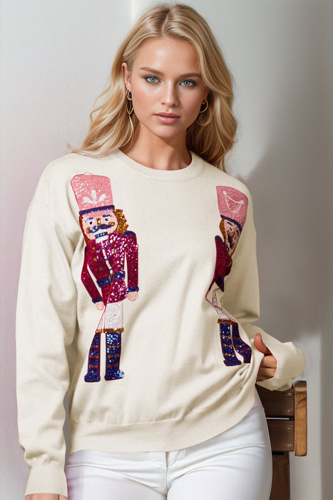 Full Size Nutcracker Sequin Long Sleeve Sweater