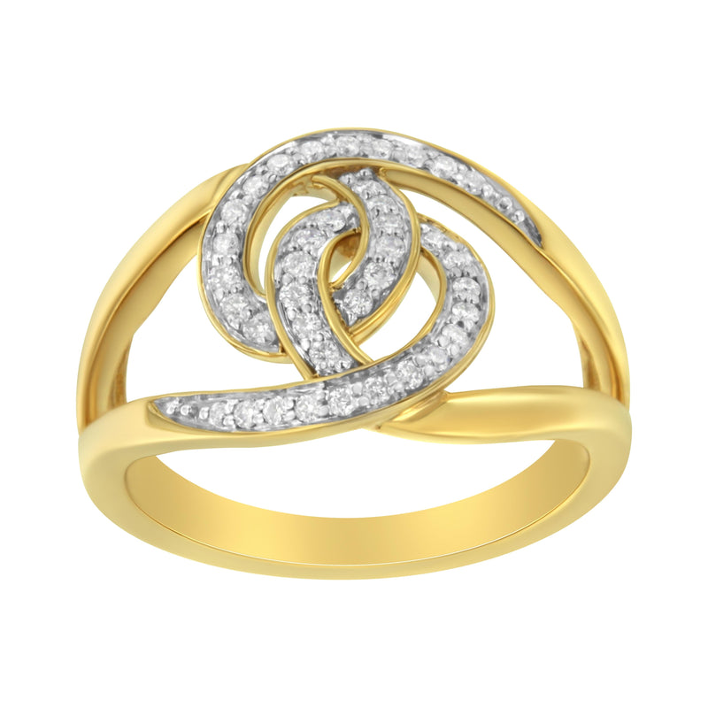 Bids.com 14K Yellow Gold Plated .925 Sterling Silver 1/4 Cttw Diamond Interlocking Loop Open Shank Bypass Ring (I-J Color, I1-I2 Clarity) - Size 7 Rings