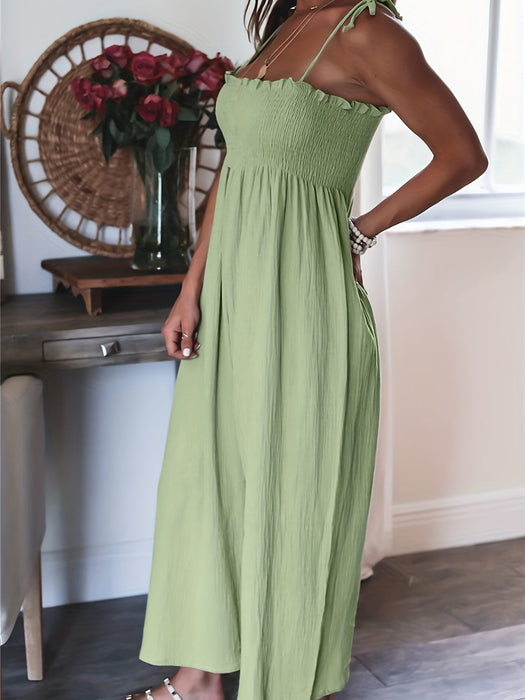 Smocked Spaghetti Strap Wide Leg Jumpsuit