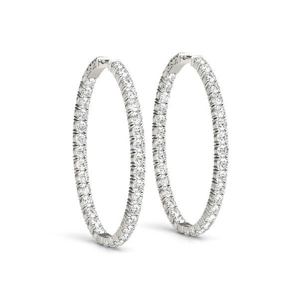 Bids.com Oval Shape Two Sided Diamond Hoop Earrings in 14k White Gold (2 cttw) Earrings