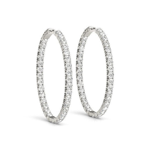 Bids.com Oval Shape Two Sided Diamond Hoop Earrings in 14k White Gold (2 cttw) Earrings