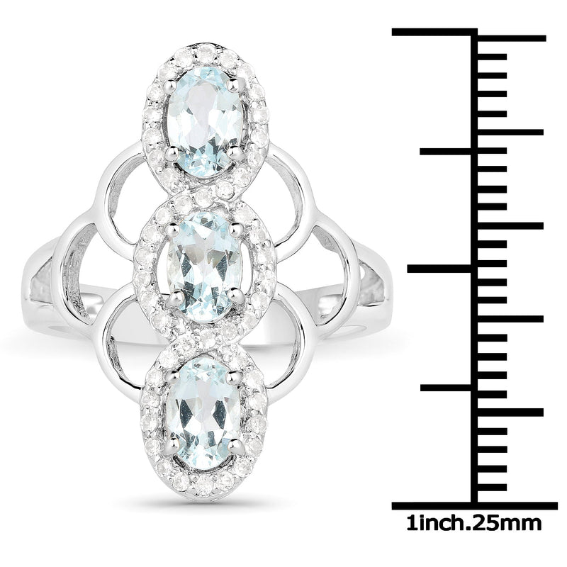 Bids.com 1.54 Carat Genuine Aquamarine and White Zircon .925 Sterling Silver Ring Rings