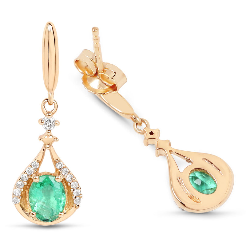 Bids.com 0.70 Carat Genuine Zambian Emerald and White Diamond 14K Yellow Gold Earrings Earrings