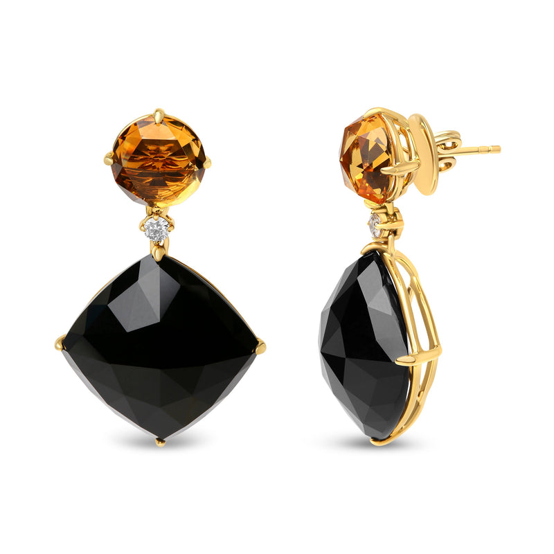 Bids.com 18K Yellow Gold 1/5 Cttw Diamond with Round Yellow Citrine and Cushion Cut Black Onyx Gemstone Dangle Earring (G-H Color, SI1-SI2 Clarity) Earrings