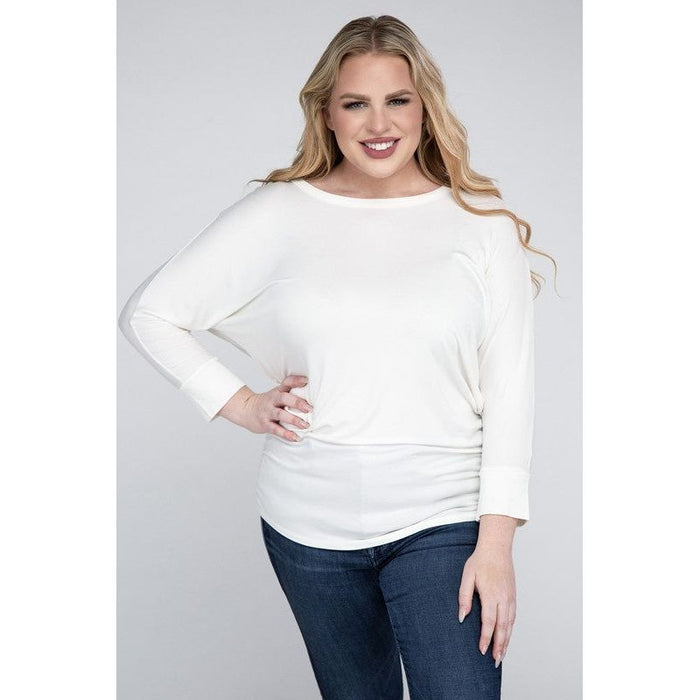 Plus Luxe Rayon Boat Neck 3/4 Sleeve Top