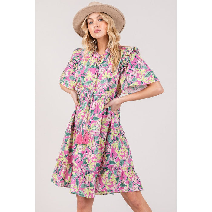 SAGE + FIG Floral Ruffle Short Sleeve Dress