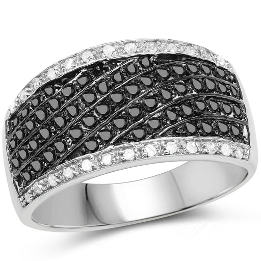 Bids.com 0.79 Carat Genuine Black Diamond .925 Sterling Silver Ring Rings
