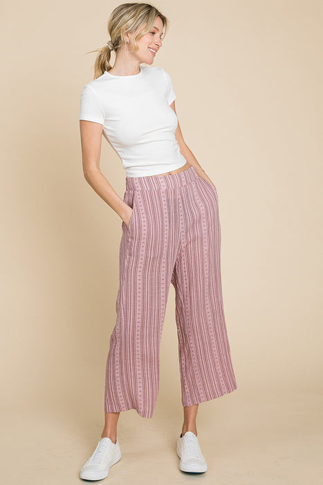 Striped Elastic Waist Wide Leg Pants