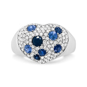 Bids.com 18K White Gold Blue Sapphire and 5/8 Cttw Diamond Cluster Heart Shaped  Ring (F-G Color, VS1-VS2 Clarity) - Size 7.5 Rings