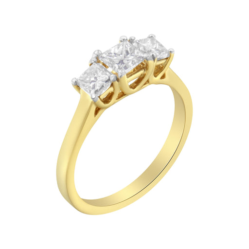 Bids.com 10K Yellow Gold Princess-Cut Diamond Three Stone Band Ring (1 Cttw, J-K Color, I1-I2 Clarity) - Size 6 Rings