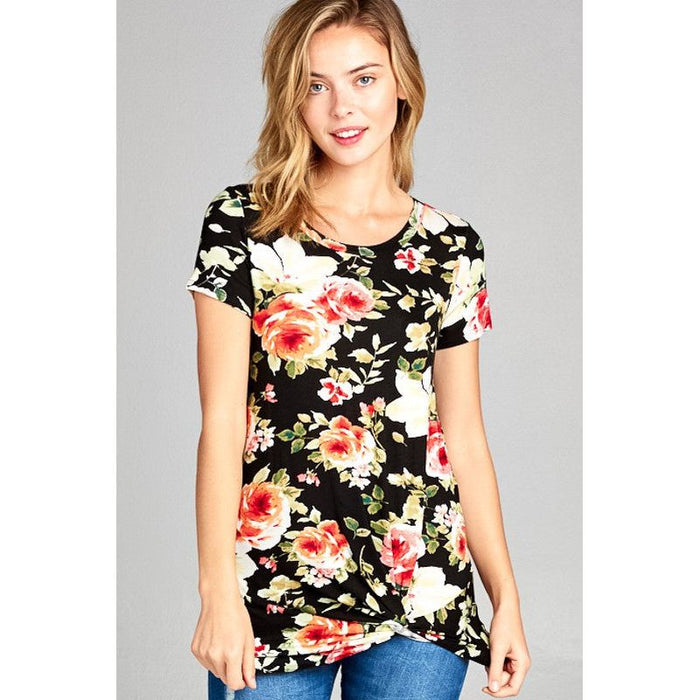 Floral Twist Front Casual Tunic Top