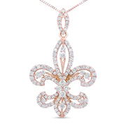 Bids.com 14K Yellow Gold 1.00 Cttw Round Diamond Fleur De Lis 18" Pendant Necklace (H-I Color, SI2-I1 Clarity) Necklaces
