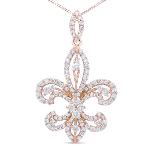 Bids.com 14K Yellow Gold 1.00 Cttw Round Diamond Fleur De Lis 18" Pendant Necklace (H-I Color, SI2-I1 Clarity) Necklaces