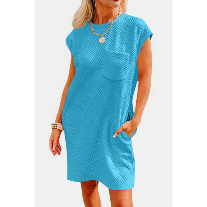 Textured Round Neck Cap Sleeve Dress