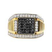Bids.com Men's 14K Yellow Gold Plated .925 Sterling Silver 1 1/2 Cttw White and Black Treated Diamond Cluster Ring (Black / I-J Color, I2-I3 Clarity) - Size 10 Rings