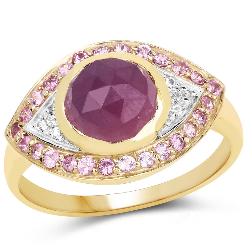 Bids.com 14K Yellow Gold Plated 3.02 Carat Genuine Pink Sapphire and White Topaz .925 Sterling Silver Ring Rings