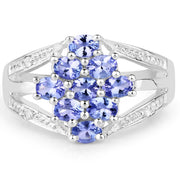 Bids.com 1.59 Carat Genuine Tanzanite and White Topaz .925 Sterling Silver Ring Rings