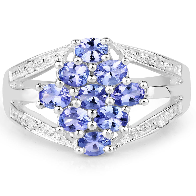 Bids.com 1.59 Carat Genuine Tanzanite and White Topaz .925 Sterling Silver Ring Rings