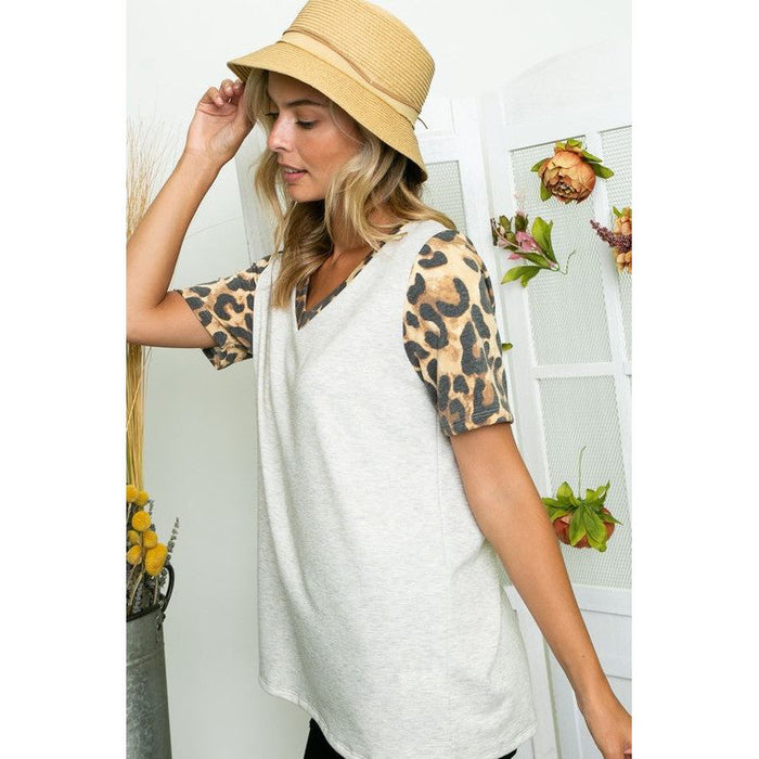 Plus Cheetah Solid Mixed Tunic Top