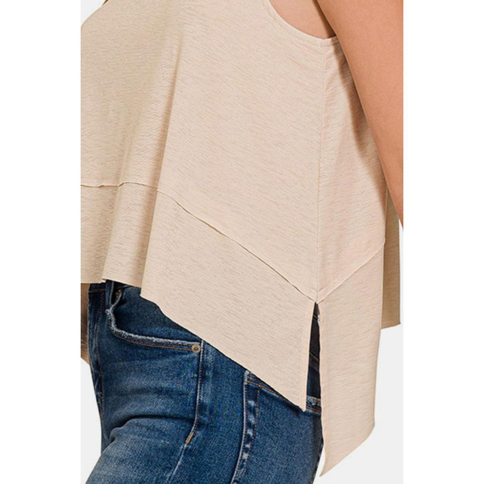 Zenana Exposed Seam Slit Round Neck Tank