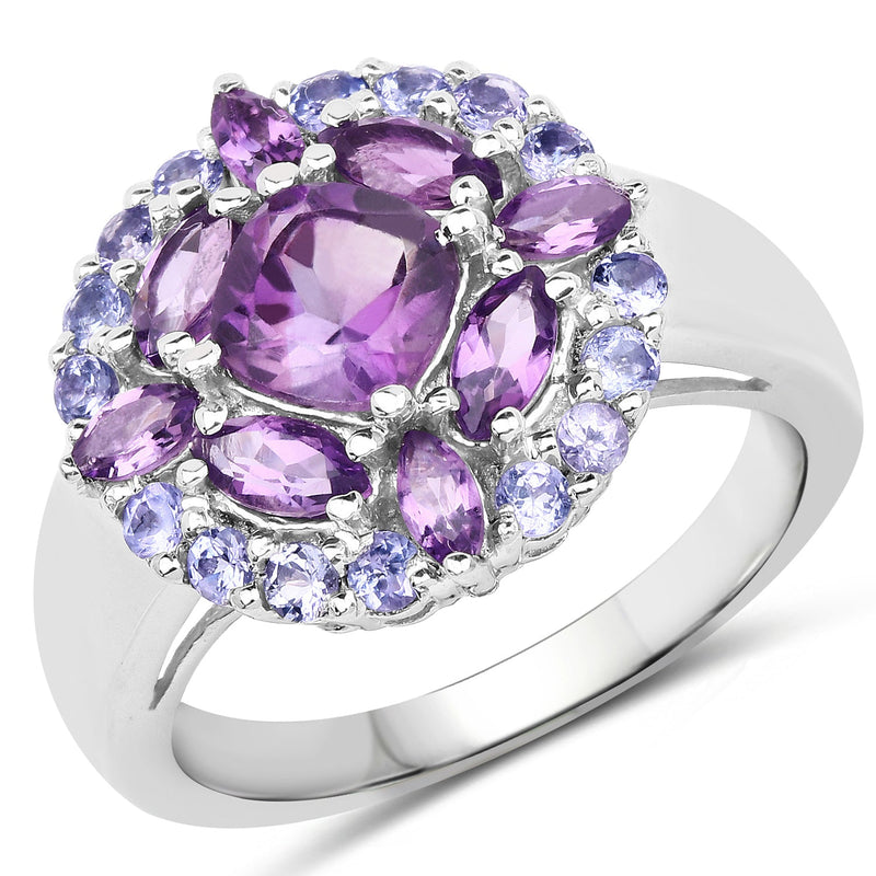 Bids.com 2.19 Carat Genuine Amethyst and Tanzanite .925 Sterling Silver Ring Rings
