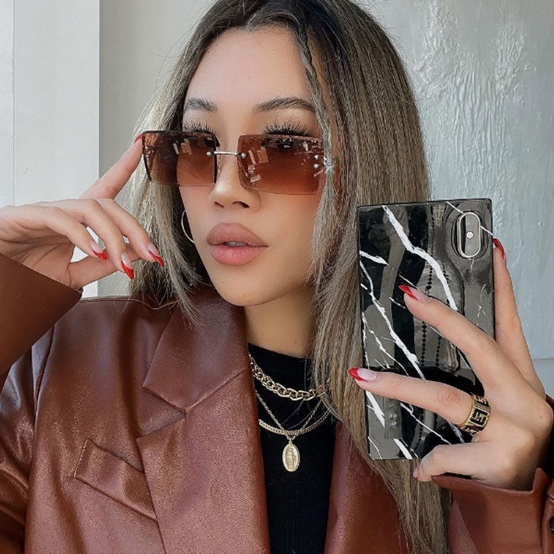 zeroUV Luxe 90s Inspired Full Rimless Metal Accent Medium Square Sunglasses D108 Sunglasses