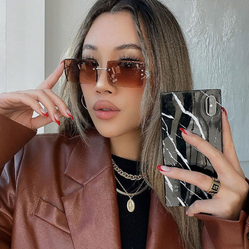 zeroUV Luxe 90s Inspired Full Rimless Metal Accent Medium Square Sunglasses D108 Sunglasses