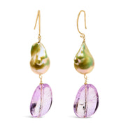 Bids.com 14K Yellow Gold Amethyst and Baroque Pearl Drop and Dangle Earrings 2" Inch Dangle Length Earrings