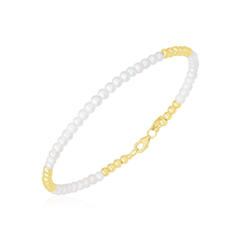 Bids.com 14k Yellow Gold High Polish Freshwater Pearl Pallina Bead Bracelet Bracelets