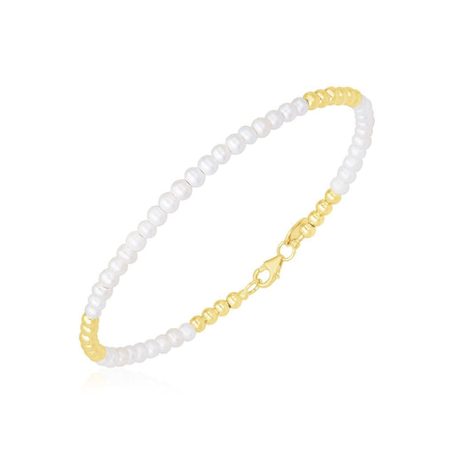 Bids.com 14k Yellow Gold High Polish Freshwater Pearl Pallina Bead Bracelet Bracelets