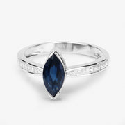 Bids.com 1.44 Carat Genuine Blue Sapphire and White Diamond 14K White Gold Ring Rings