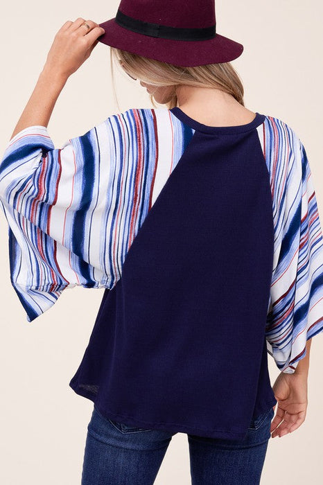 Plus Waffle Stripe Mix Kimono Top