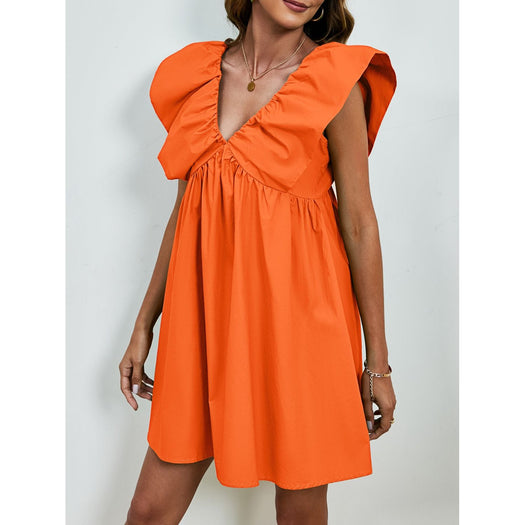 V-Neck Cap Sleeve Mini Dress