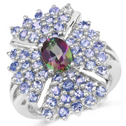 Bids.com 2.86 Carat Genuine Mystic Topaz and Tanzanite .925 Sterling Silver Ring Rings