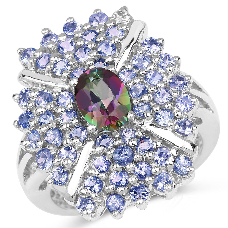 Bids.com 2.86 Carat Genuine Mystic Topaz and Tanzanite .925 Sterling Silver Ring Rings